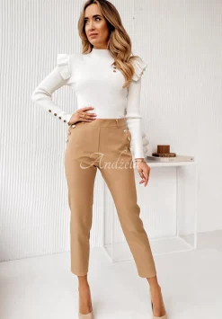 Eleganckie Spodnie Z Ozdobnymi Guzikami Tristan Camelowe