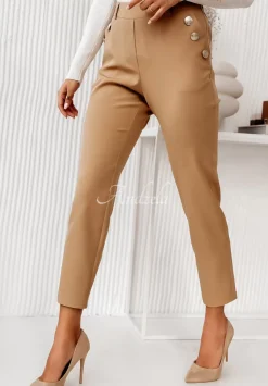 Eleganckie Spodnie Z Ozdobnymi Guzikami Tristan Camelowe