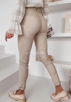 Eleganckie Spodnie Z Paskiem Glamour Bezowe