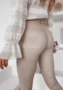 Eleganckie Spodnie Z Paskiem Glamour Bezowe