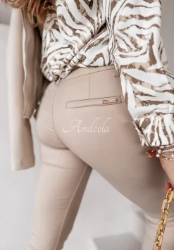 Eleganckie Spodnie Z Paskiem Derril Nude