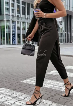 Eleganckie Spodnie Z Wysokim Stanem First Impression Czarne