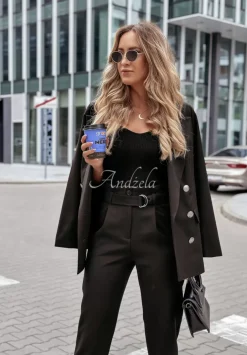 Eleganckie Spodnie Z Wysokim Stanem First Impression Czarne
