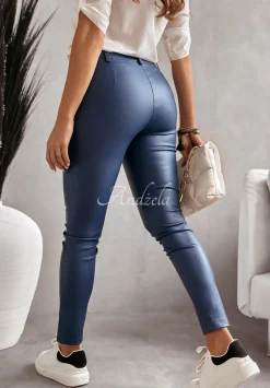 Eleganckie Woskowane Spodnie Self Esteem Granatowe