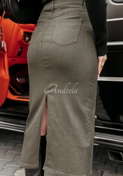 Jeansowa Spodnica Midi Feeling Connection Khaki