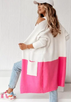 Kardigan Oversize My Favorites Bialo-Rozowy