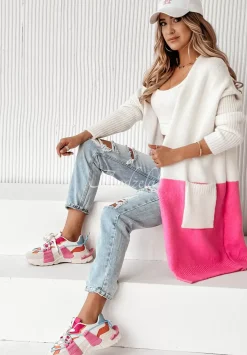 Kardigan Oversize My Favorites Bialo-Rozowy