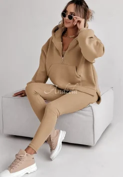 Komplet Dresowy 3In1 Bluza, Legginsy I Top Classic Comfort Camelowy