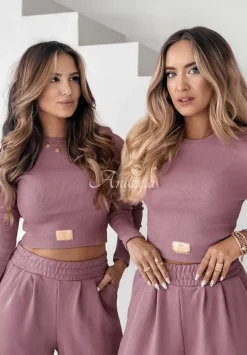 Komplet Prazkowana Bluzka I Spodnie Wide Leg Don'T Stop Brudny Roz