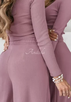 Komplet Prazkowana Bluzka I Spodnie Wide Leg Don'T Stop Brudny Roz