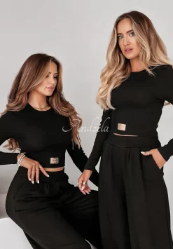 Komplet Prazkowana Bluzka I Spodnie Wide Leg Don'T Stop Czarny