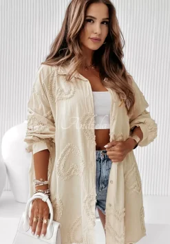 Koszula Oversize W Serca Adore You Bezowa