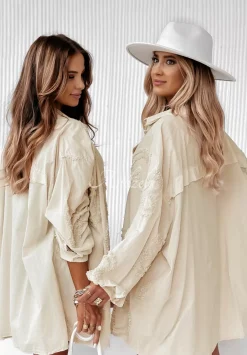 Koszula Oversize W Serca Adore You Bezowa
