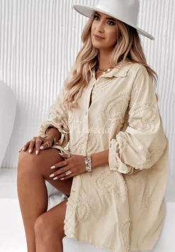 Koszula Oversize W Serca Adore You Bezowa