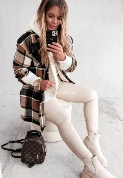 Koszulowy Plaszcz W Krate Birno Czarno-Camelowy