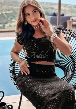 Krotka Dzianinowa Bluzka Boho Sun Addiction Czarna