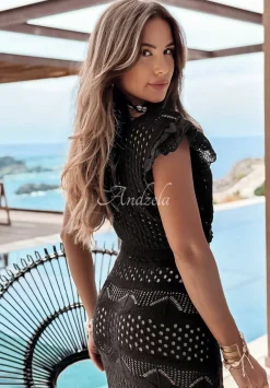 Krotka Dzianinowa Bluzka Boho Sun Addiction Czarna