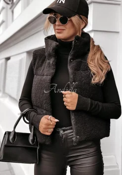 Krotka Kamizelka Z Kozuchem Fuzzy Weather Czarna