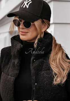 Krotka Kamizelka Z Kozuchem Fuzzy Weather Czarna