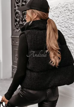 Krotka Kamizelka Z Kozuchem Fuzzy Weather Czarna