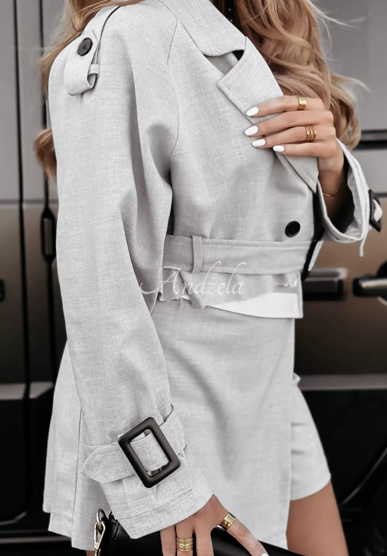 Krotka Marynarka Elite Elegance Jasnoszara