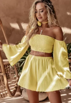 Krotka Muslinowa Bluzka Hiszpanka Aloha Beaches Bananowa