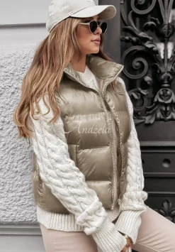Krotka Pikowana Kamizelka Frosty Bliss Bezowa