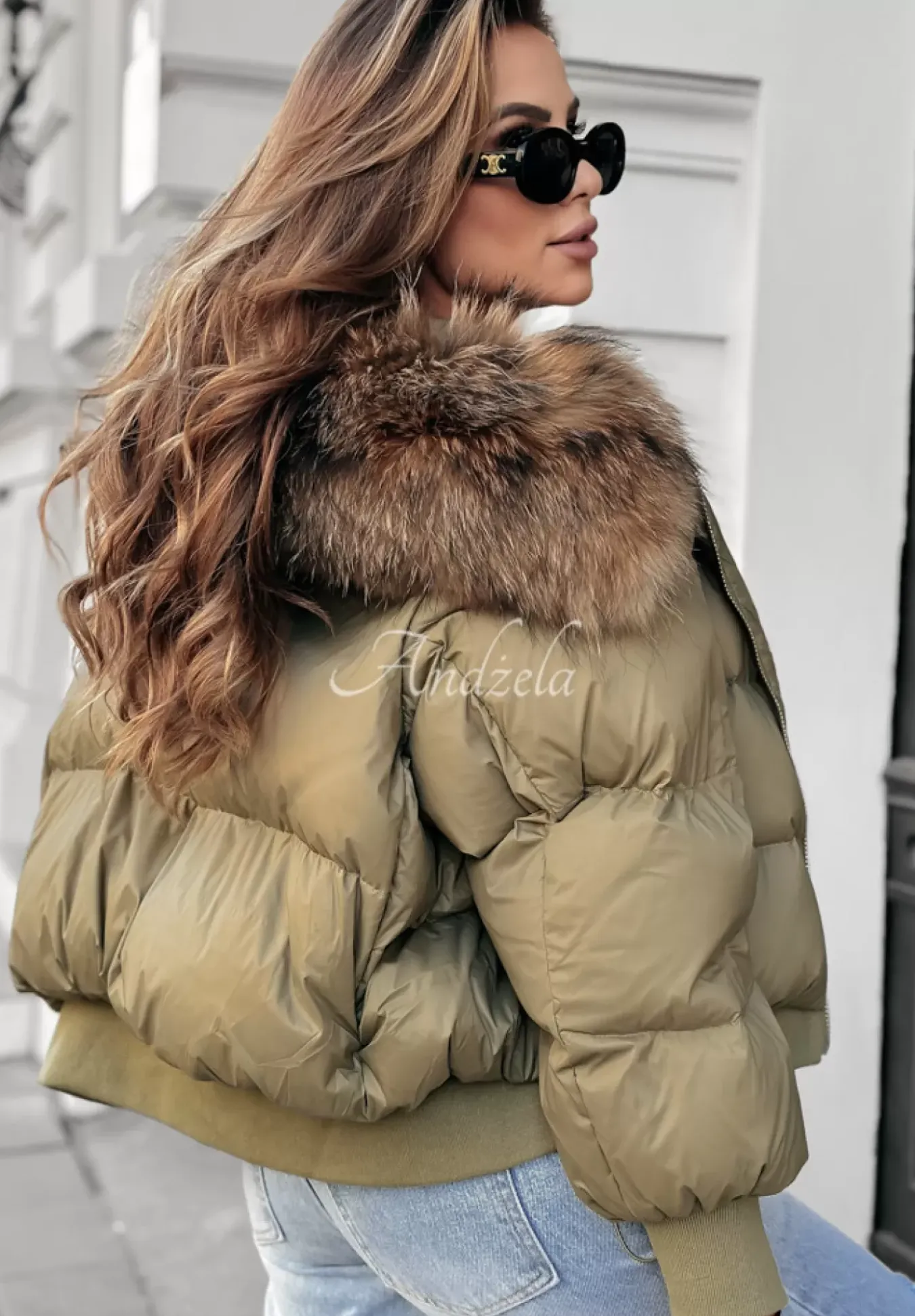 Krotka Pikowana Kurtka Z Futerkiem Winter Frost Oliwkowa