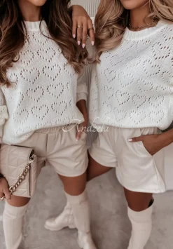 Krotki Azurowy Sweter Loveliness Ecru