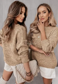 Krotki Azurowy Sweter Loveliness Camelowy
