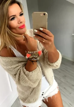 Krotki Dzianinowy Kardigan Bonita Bezowy
