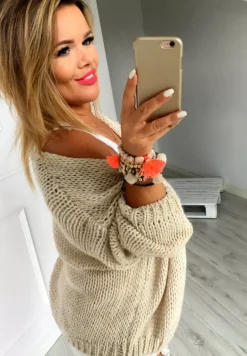 Krotki Dzianinowy Kardigan Bonita Bezowy