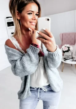 Krotki Dzianinowy Kardigan Bonita Szary