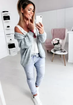 Krotki Dzianinowy Kardigan Bonita Szary