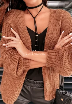 Krotki Dzianinowy Kardigan Bonita Camelowy