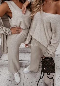 Krotki Dzianinowy Top Desire Bezowy