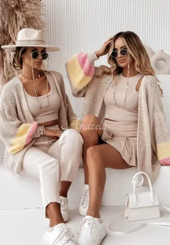 Krotki Kardigan Oversize Z Bufkami Okay Sweetie Bezowy