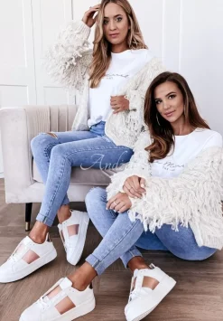 Krotki Kardigan Z Fredzlami Fringe Bezowy
