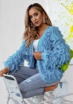 Krotki Kardigan Z Fredzlami Fringe Niebieski