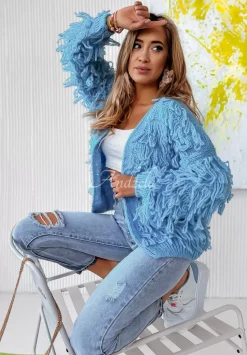 Krotki Kardigan Z Fredzlami Fringe Niebieski