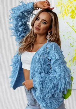 Krotki Kardigan Z Fredzlami Fringe Niebieski