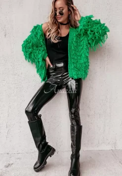 Krotki Kardigan Z Fredzlami Fringe Zielony