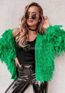 Krotki Kardigan Z Fredzlami Fringe Zielony