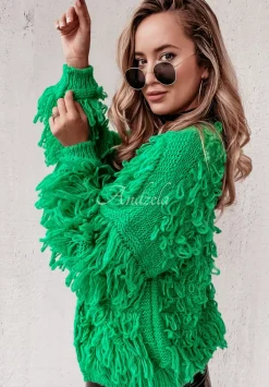 Krotki Kardigan Z Fredzlami Fringe Zielony