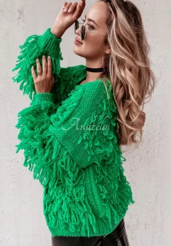 Krotki Kardigan Z Fredzlami Fringe Zielony