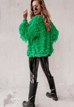 Krotki Kardigan Z Fredzlami Fringe Zielony