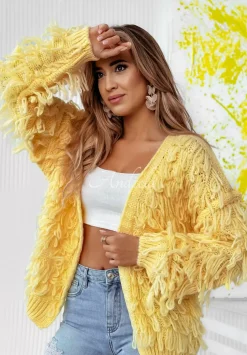 Krotki Kardigan Z Fredzlami Fringe Bananowy