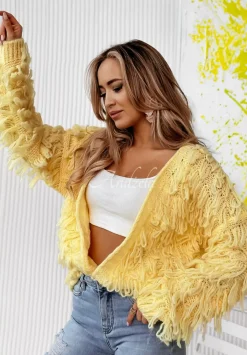 Krotki Kardigan Z Fredzlami Fringe Bananowy