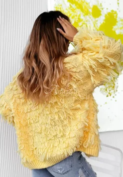 Krotki Kardigan Z Fredzlami Fringe Bananowy
