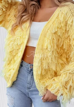 Krotki Kardigan Z Fredzlami Fringe Bananowy